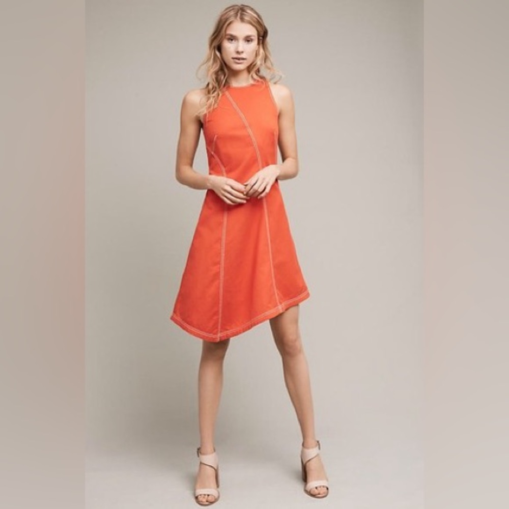Maeve Anthropologie Bileu orange asymmetrical hem dress
